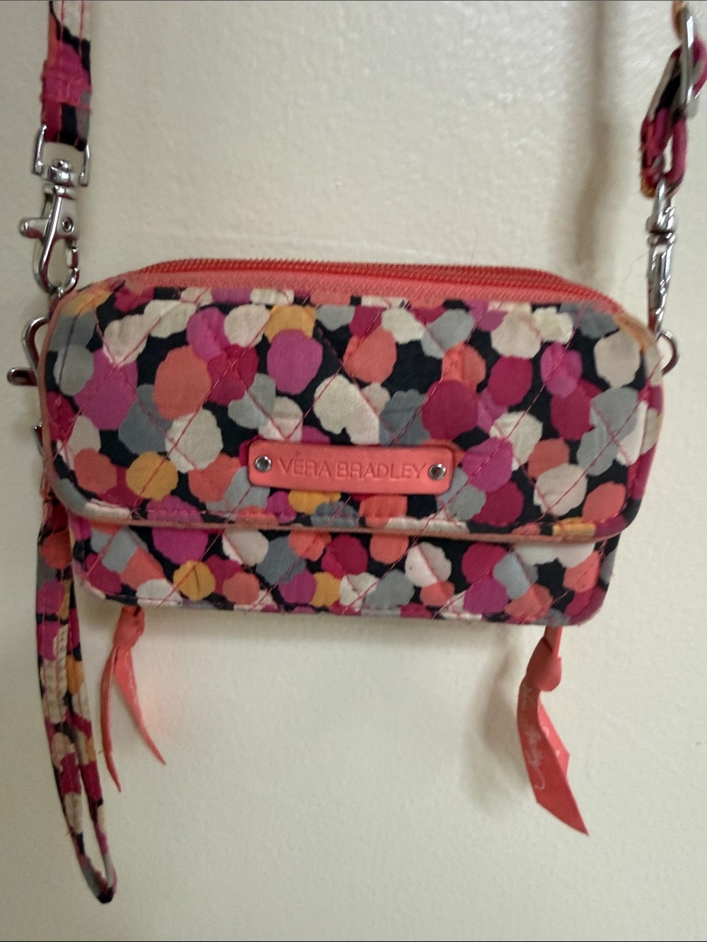Vera Bradley Coral Pink Multi Quilted Dot Crossbody wallet